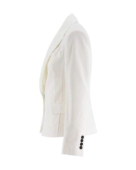 Brunello Cucinelli White Single-Breasted Cotton-Blend Blazer