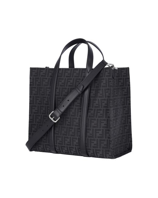 Fendi Black Ff Jacquard Open Top Tote Bag for men