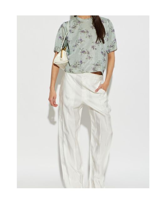 Ganni Gray Floral-Print T-Shirt
