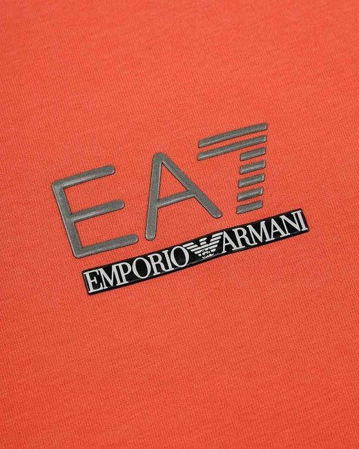 EA7 Orange Round Collar Logo T-Shirt for men