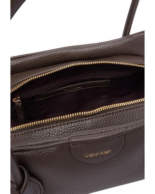 Calvin Klein Black Grained-Leather Logo-Charm Shoulder Bag