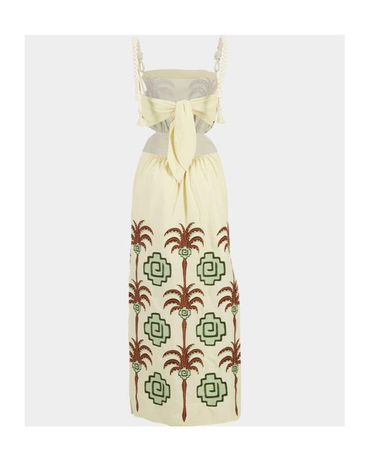 Johanna Ortiz Metallic Tributaries Palm-Tree Embroidered Cut-Out Maxi Dress