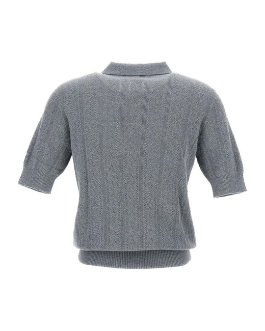 Lisa Yang Gray Cristine Knitted Polo Top