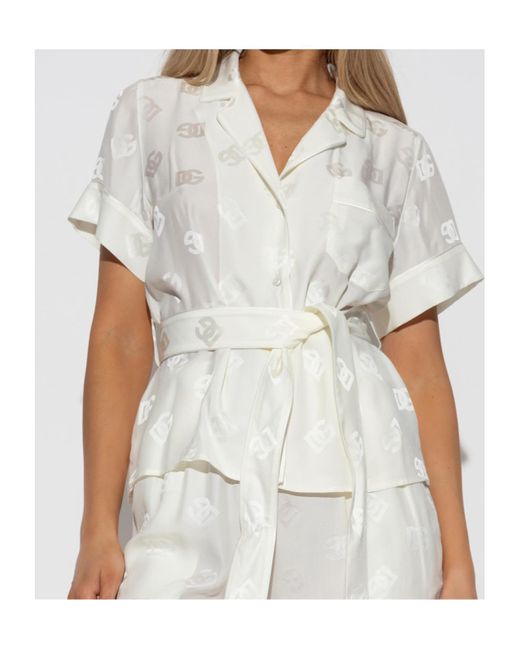Dolce & Gabbana White All-Over Dg Logo Jacquard Satin Shirt