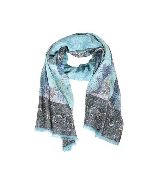 Etro Blue Printed Scarf for men