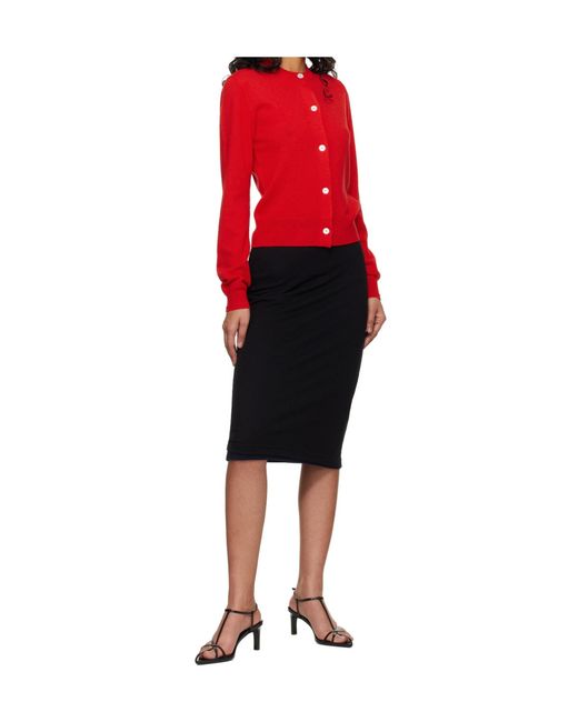 Jil Sander Red Wool Crew Neck Cardigan
