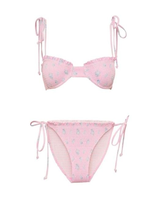 LoveShackFancy Pink Quinley Ruffled Bikini Set