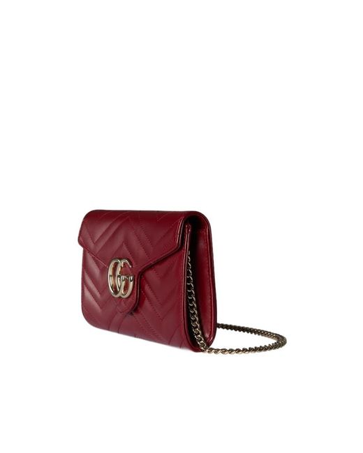 Gucci Red Logo Plaque Quilted Clutch Bag