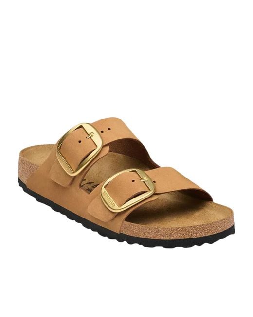 Birkenstock Brown Double-Strap Flat Slides