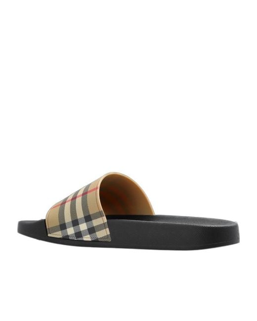 Burberry White Checked Open Toe Slides