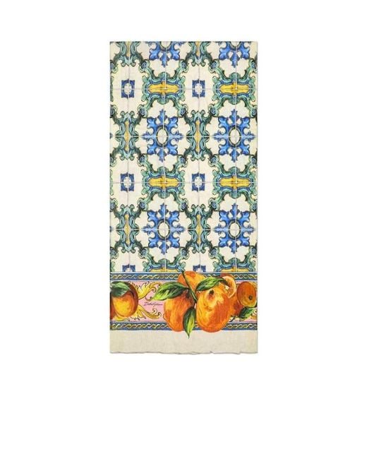 Dolce & Gabbana Blue Printed Silk Scarf