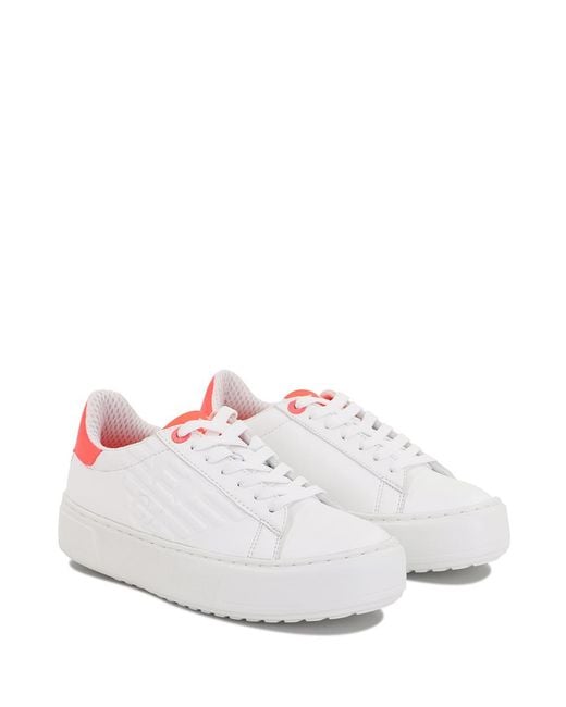 EA7 White Logo-Patterned Lace-Up Casual Sneakers