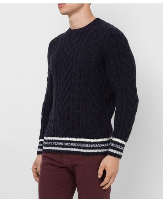Brunello Cucinelli Blue Monili-Trim Striped Cable-Knit Jumper for men