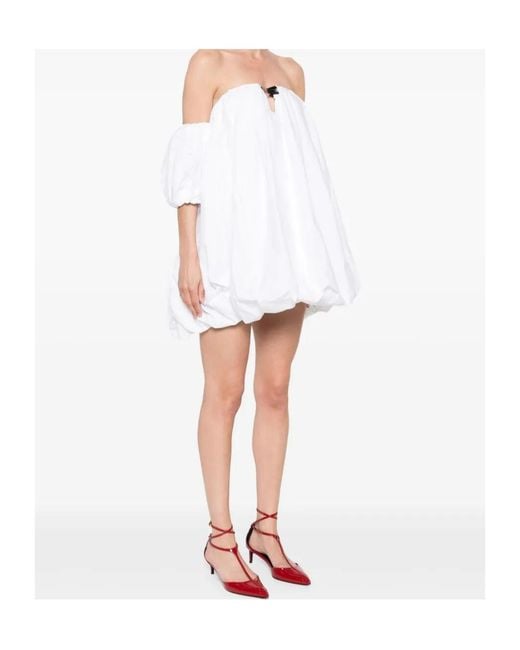 Pinko White Off-Shoulder Pleated Mini Dress