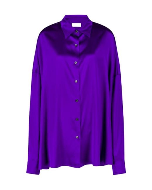 Dries Van Noten Purple Long-Sleeved Satin Blouse