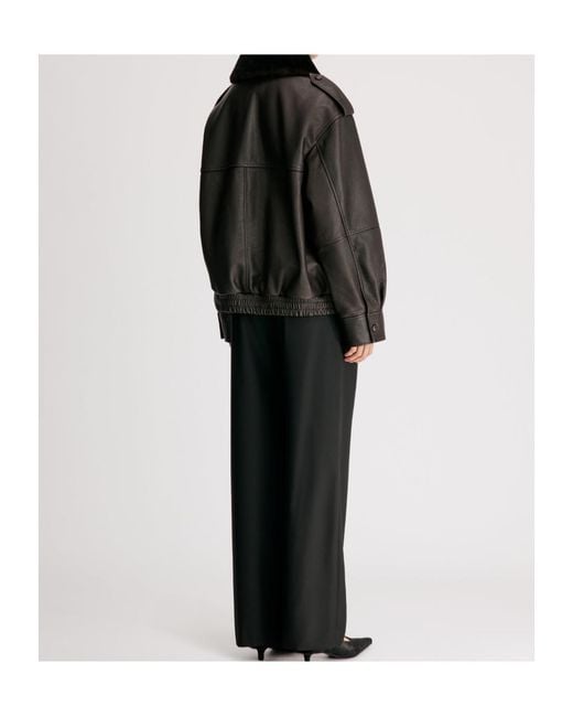 Loulou de Saison Black Russo Leather Bomber With Shearling Collar