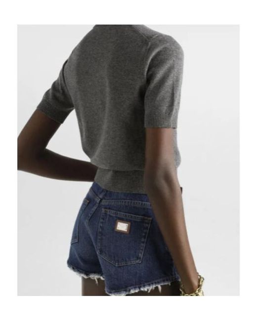 Dolce & Gabbana Gray Short-Sleeve Cashmere Sweater