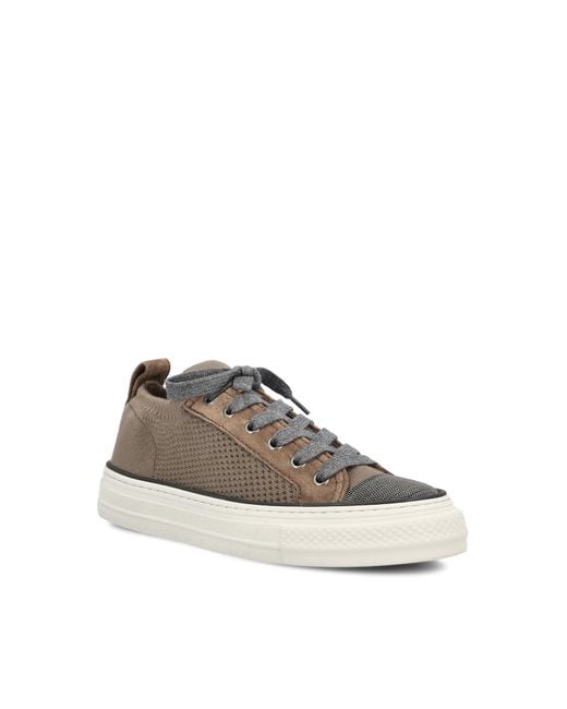 Brunello Cucinelli Brown Knitted Lace-Up Sneakers