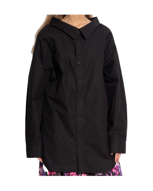 Balenciaga Blue Off-Shoulder Oversized Poplin Shirt