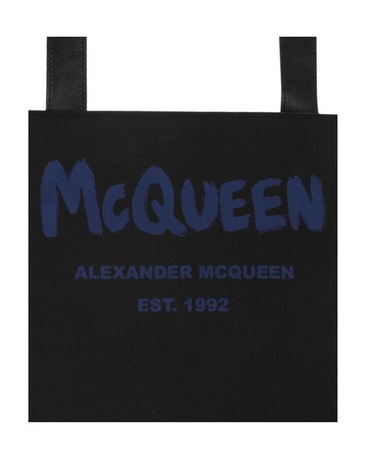 McQueen Black Graffiti Logo Print Messenger Bag for men