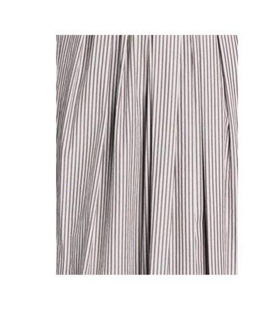 Brunello Cucinelli Gray Pleated Vertical-Stripe High-Waist Midi Skirt