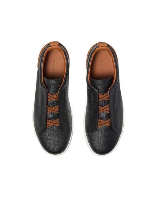 Zegna Black Covered Elastic Slip-On Sneakers for men