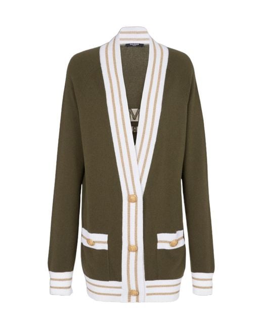 Balmain Green Wool-blend Logo Cardigan