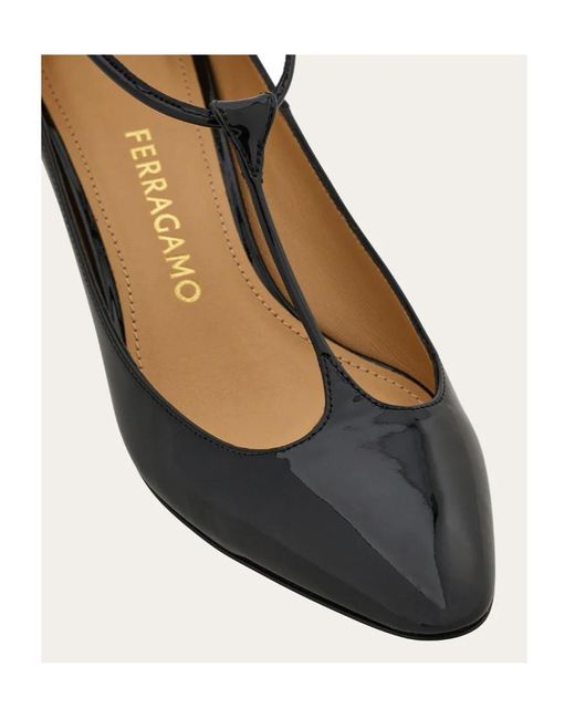 Ferragamo Brown Spherical Heel T-Strap Pump