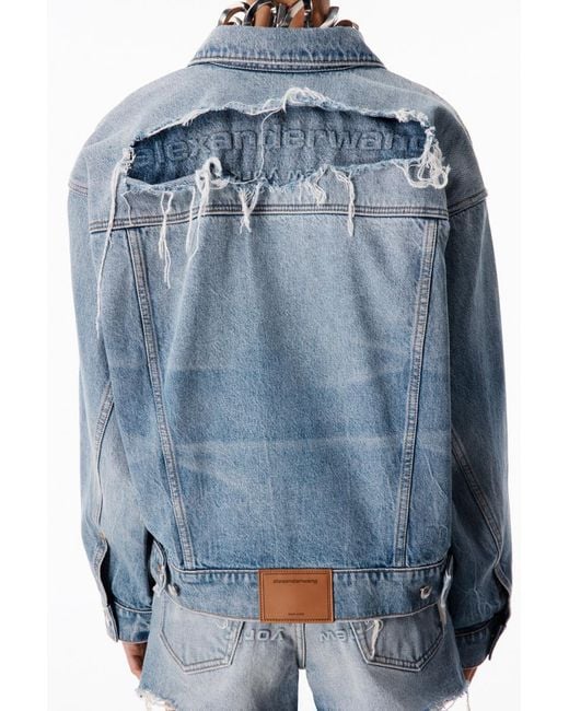 Alexander Wang Blue Logo Distressed Button-Up Jacket