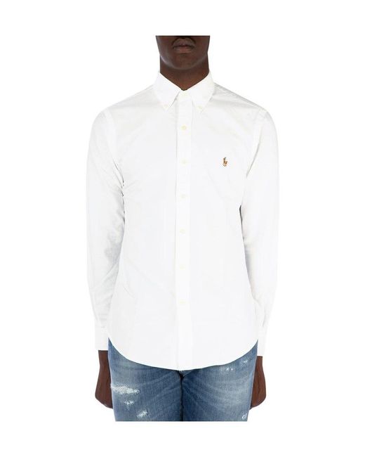 Polo Ralph Lauren White Pony Embroidered Curved Hem Shirt for men