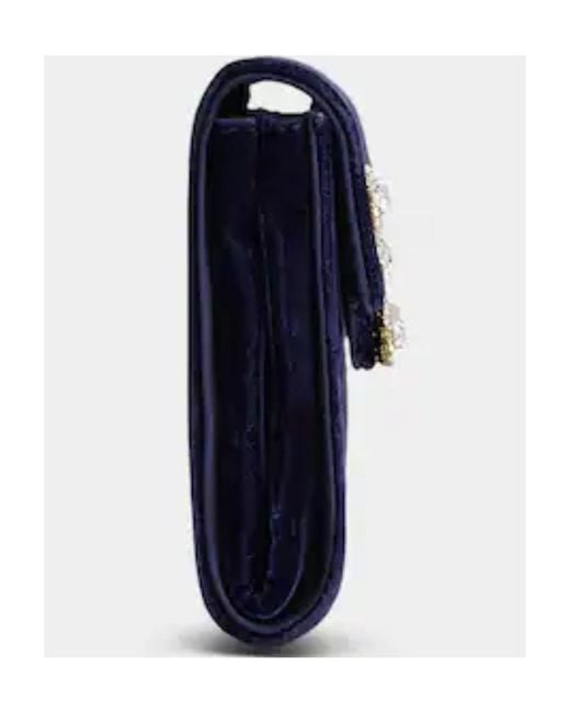Roger Vivier Blue Flower Strass Buckle Clutch Bag