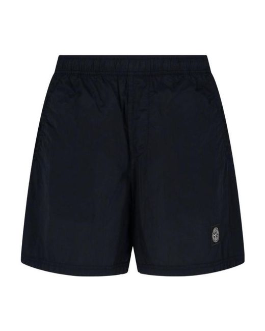 Stone Island Blue Compass-Patch Swim Shorts for men