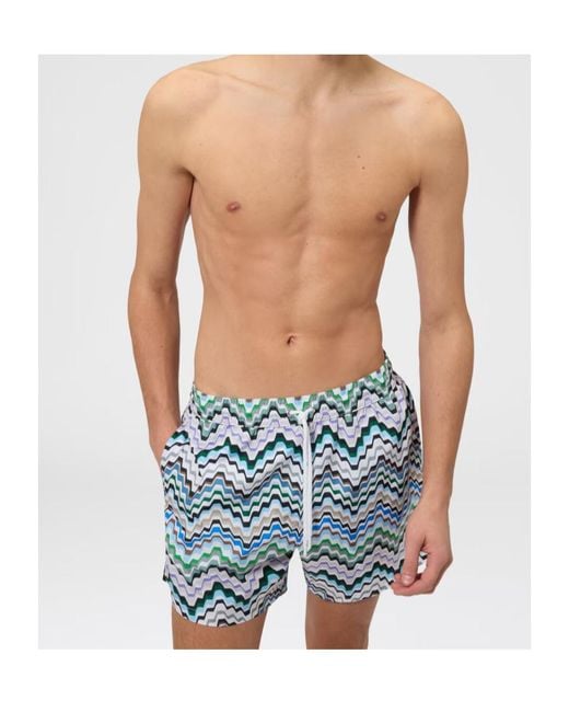 Missoni Blue Zigzag-Print Swim Shorts for men