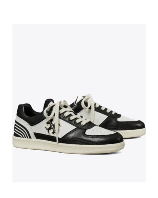 Tory Burch Black Clover Court Lace Up Low Top Sneakers