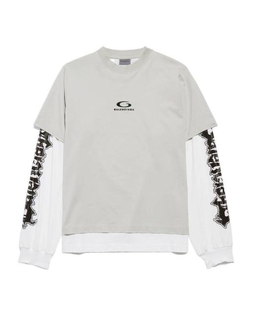 Balenciaga Gray Logo Double-Layer T-Shirt for men