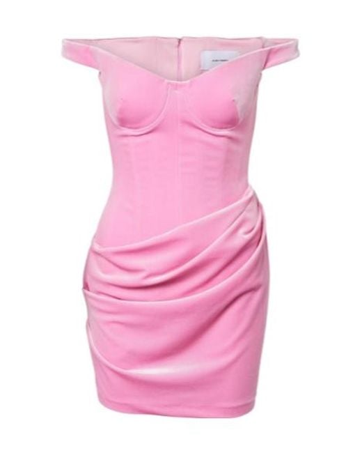 Alex Perry Pink Draped Velvet Bustier Dress
