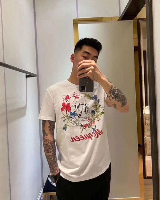 McQueen White Deconstructed Floral Skull T-Shirt for men