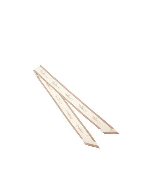 Mulberry Natural Logo-Border Skinny Scarf