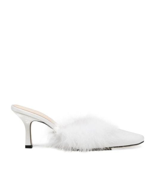 Mach & Mach White Slip-On High-Heeled Mules