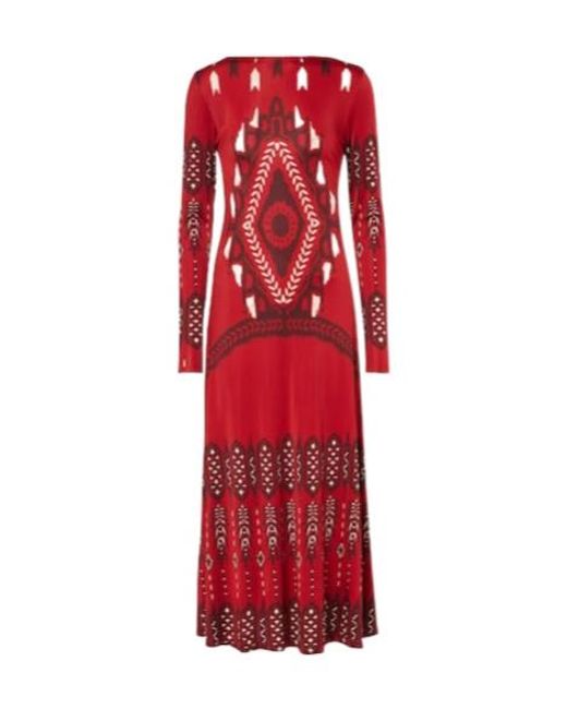 Johanna Ortiz Red Printed Jersey Midi Dress