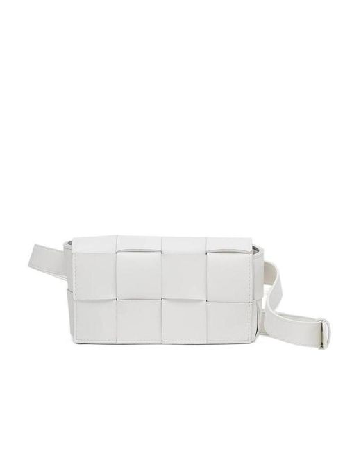 Bottega Veneta White Cassette Mini Intreccio Belt Bag