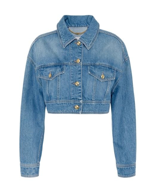 Elisabetta Franchi Blue Oversized Cropped Denim Jacket