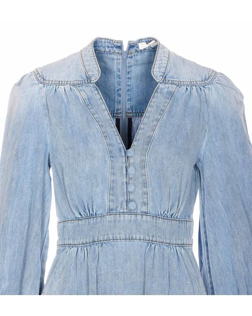 Zimmermann Blue V-Neck Flared Denim Midi Dress