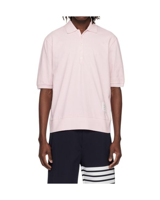 Thom Browne Pink Ottoman 4-Bar Logo Patch Polo Shirt for men
