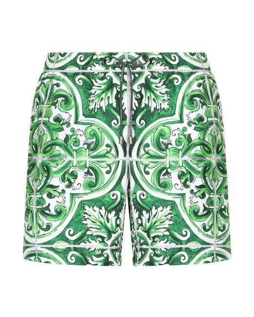 Dolce & Gabbana Green Majolica Printed Swim Shorts for men