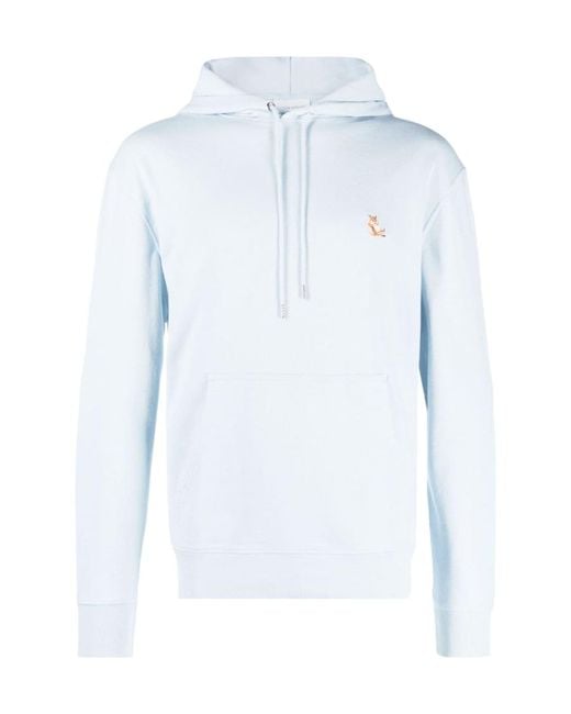 Maison Kitsuné Blue Maison Kitsuné Fox Embroidered Drawstring Hoodie for men