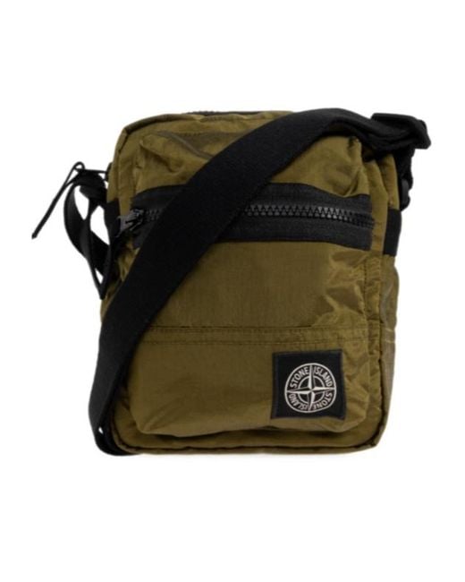 Stone Island Green Logo-Patch Zip-Up Messenger Bag for men