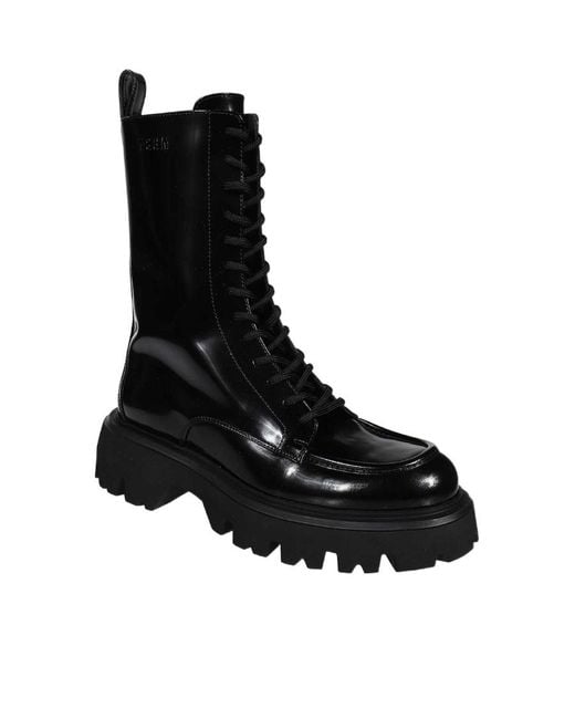 MSGM Black Round Toe Ankle Boots for men