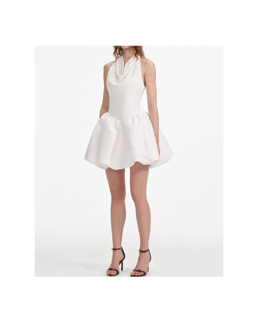 Self-Portrait White Halterneck Gathered Mini Dress