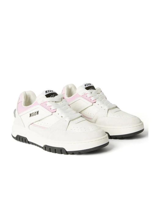 MSGM White Logo Printed Lace-Up Sneakers